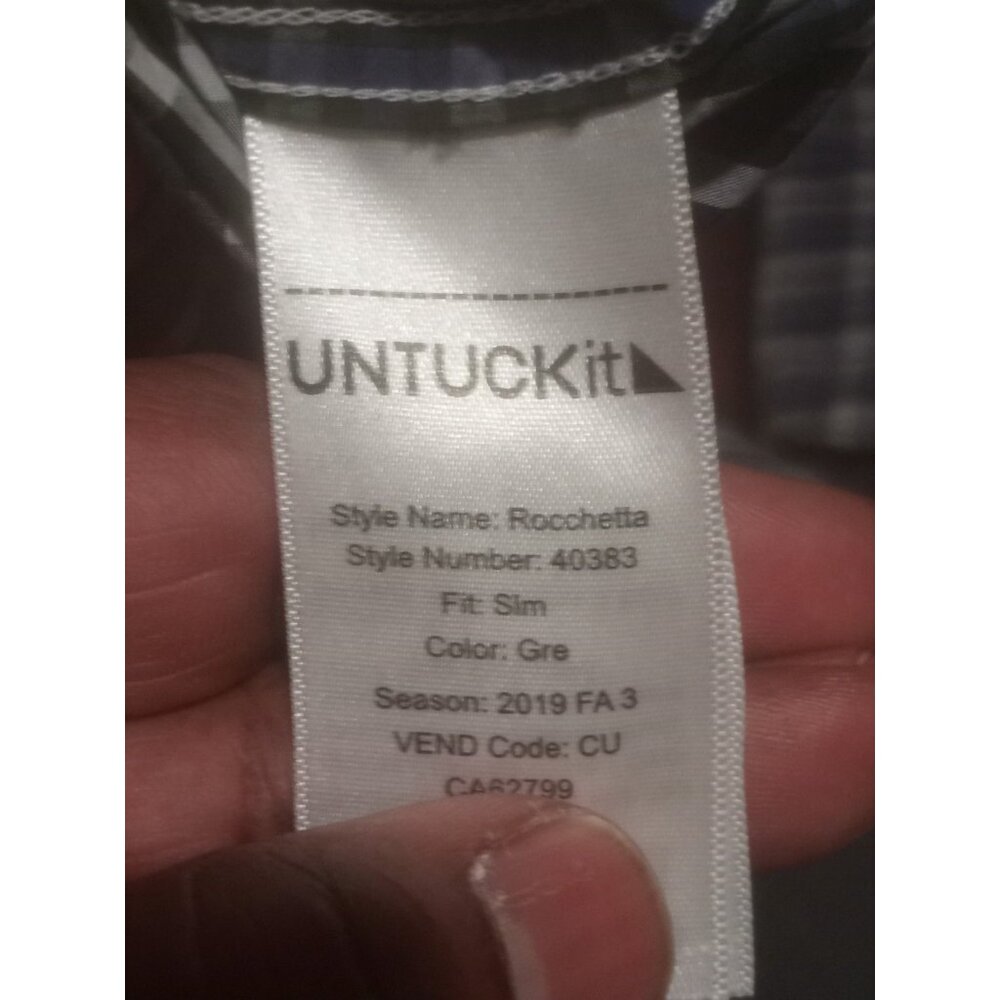 UNTUCKit Men M Blue White Plaid Rocchetta Long Sleeve Button Up Shirt Slim Fit - Picture 10 of 12